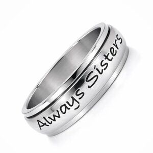 Stainless Steel Rhodium Plated Always Sisters Forever Friends Band Ring